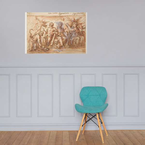 Allegorical Figures: Force, Hercules Strangling the Hydra, Plenty, and Fame - Bernardino Rodriguez ("Bernardino Siciliano") - 1600–1650 - Paper Poster Museum quality 7796642