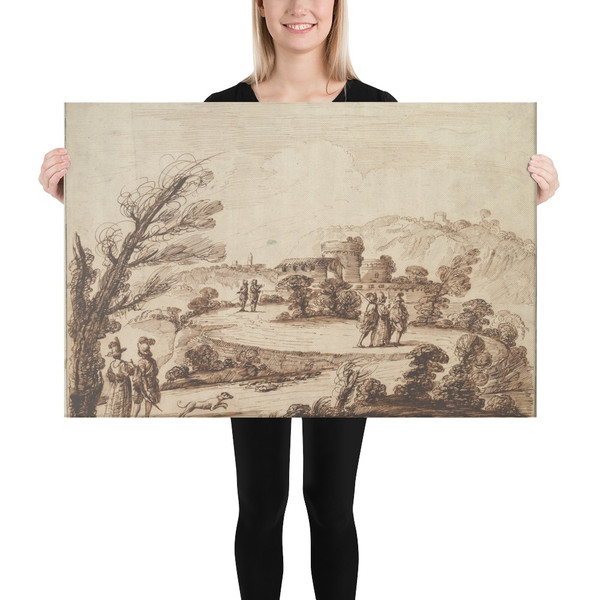 Landscape with Figures and Fortifications. - Guercino (Giovanni Francesco Barbieri) - 1750–80 - Canvas Museum quality 7795556