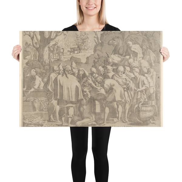 Men Gathered Around a Camel - Léon Davent - mid-16th century - Paper Poster Museum quality 7798704