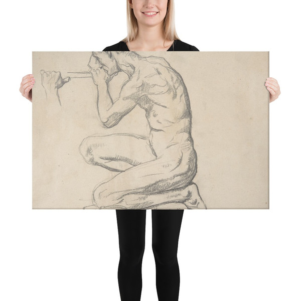 Kneeling Nude Male Figure, Facing Left - Henri Lehmann - March 25, 1859 - Canvas Museum quality 7798163