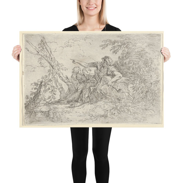 Shepherd holding a flute and two other figures in a landscape - Salvator Rosa - ca. 1660–1661 - Paper Poster Museum quality 7795215