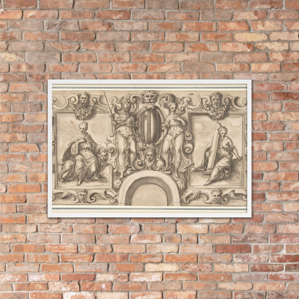 Design for a Wall Decoration over an Arched Doorway with Grimani Arms - Bernardino India - 1528–90 - Matte Paper Framed Poster Museum quality 7795525