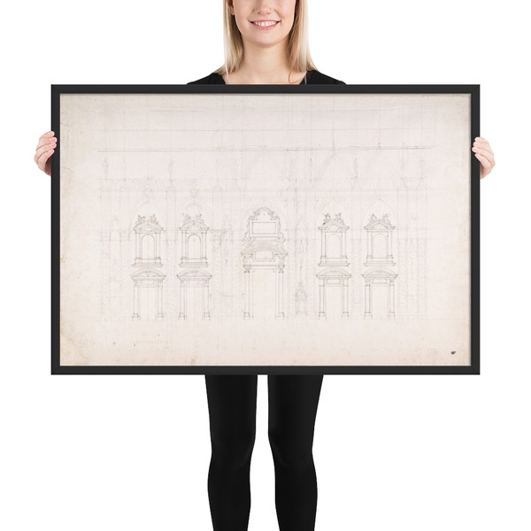 Detail study for the façade of Milan cathedral - Luigi Vanvitelli - 1700–1773 - Matte Paper Framed Poster Museum quality 7795240