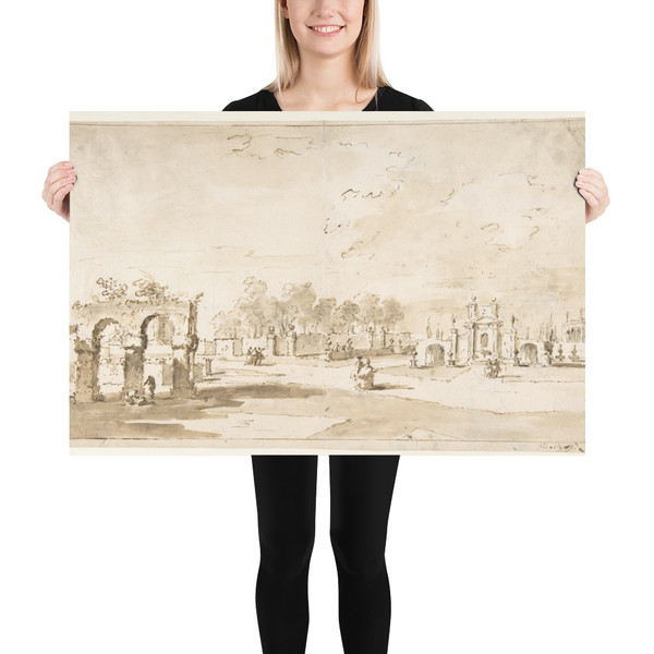 Gardens of the Villa Correr, near Strà (recto); Study for The Transverberation of Saint Teresa of Jesus and a Study of Hands (verso) - Francesco Guardi - 1712–93 - Photo Paper Poster Museum quality 7795735