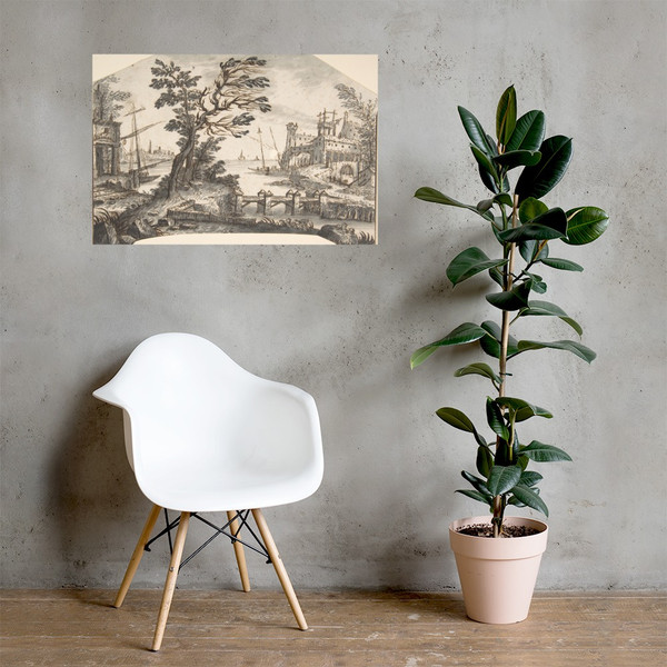 Landscape Drawing for a Wall-Decoration - Anonymous, Italian, first half of the 18th century - 18th century - Photo Paper Poster Museum quality 7797564