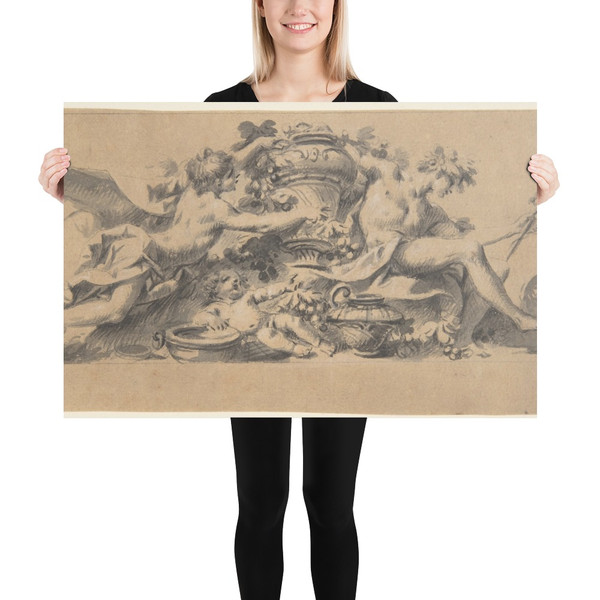 Design for a Vignette (?) with Two Figures flanking a Vase - Anonymous, Italian, first half of the 18th century - 18th century - Paper Poster Museum quality 7797539