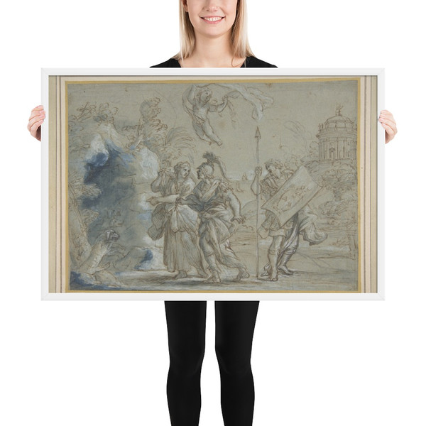 Aeneas and the Cumaean Sibyl Entering the Infernal Regions - Giovanni Francesco Romanelli - 1610–62 - Matte Paper Framed Poster Museum quality 7796651