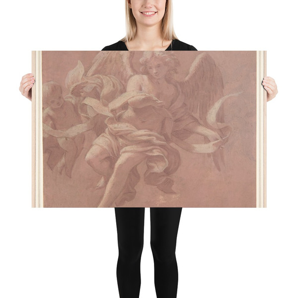 Putto and Angel Holding a Banderole. - Antonio Franchi (Il Lucchese) - 1706 - Photo Paper Poster Museum quality 7796064