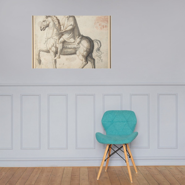 Man on Horseback, Study of a Man's Head (recto); Head of a Young Woman (verso) - Marcello Fogolino - 1483–1548 - Photo Paper Poster Museum quality 7796179