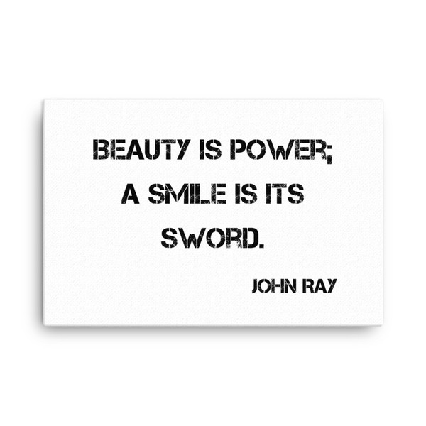 Beauty is power; a smile is its sword. - John Ray - Canvas Motivational quotes 7809917