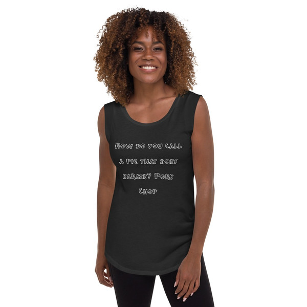 How do you call a pig that does karate? Pork Chop - Ladies' Cap Sleeve T-Shirt Funny quotes 7824912
