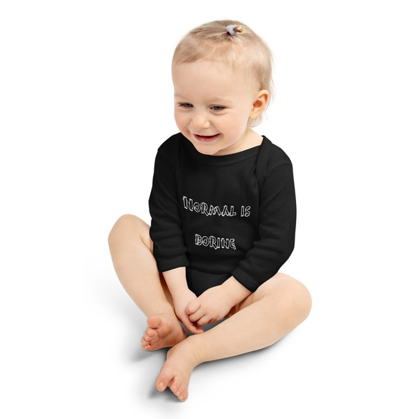 Normal is boring - Infant Long Sleeve Baby Rib Bodysuit Funny quotes 7829723