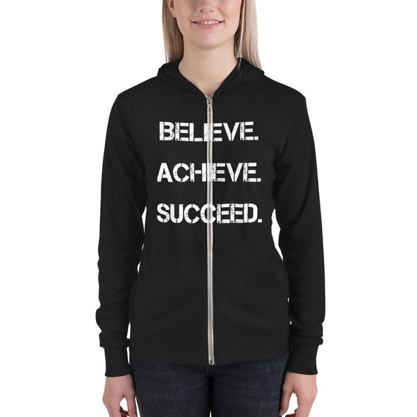 Believe. Achieve. Succeed. - Unisex Triblend Lightweight Zip Hoodie Motivational quotes 7832517