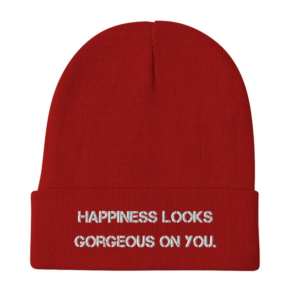 Happiness looks gorgeous on you. - Knit Beanie 12" Motivational quotes 7820478