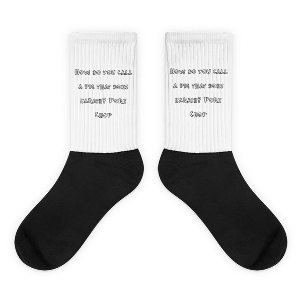 How do you call a pig that does karate? Pork Chop - Black Foot Socks Funny quotes 7827287