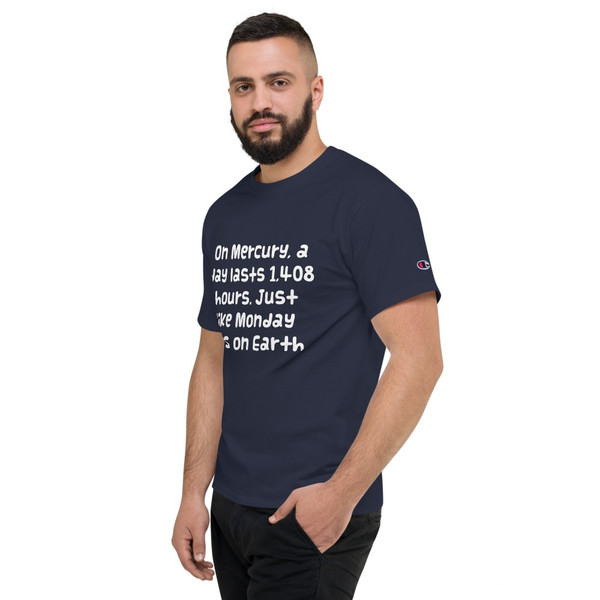 On Mercury, a day lasts 1,408 hours. Just like Monday does on Earth. - Heritage Jersey T-Shirt Funny quotes 7840433