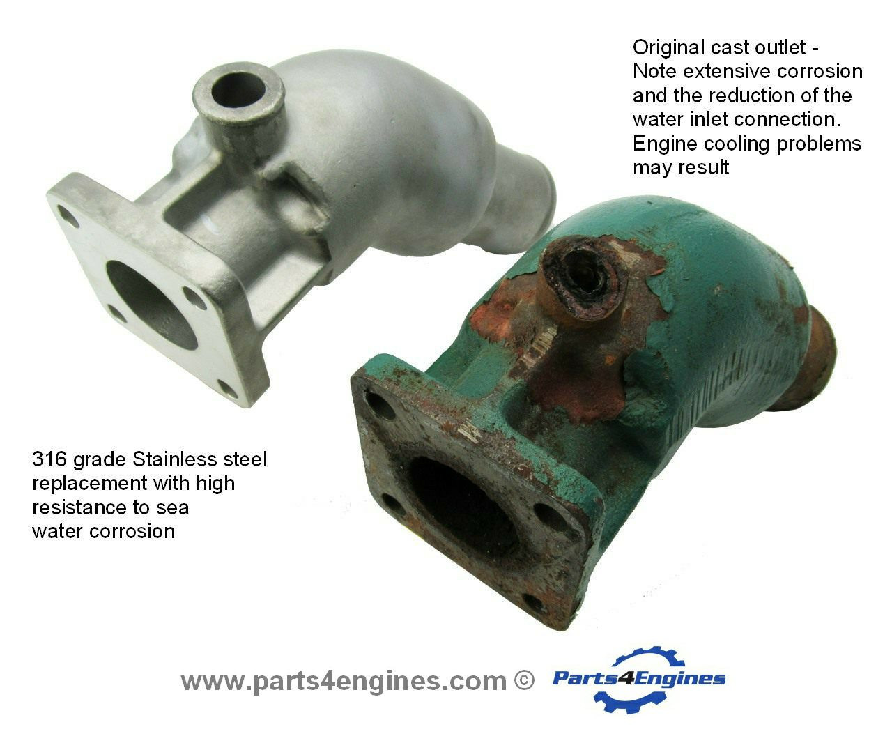 Volvo Penta D2-40 Stainless steel exhaust outlet kit from Parts4engines.com