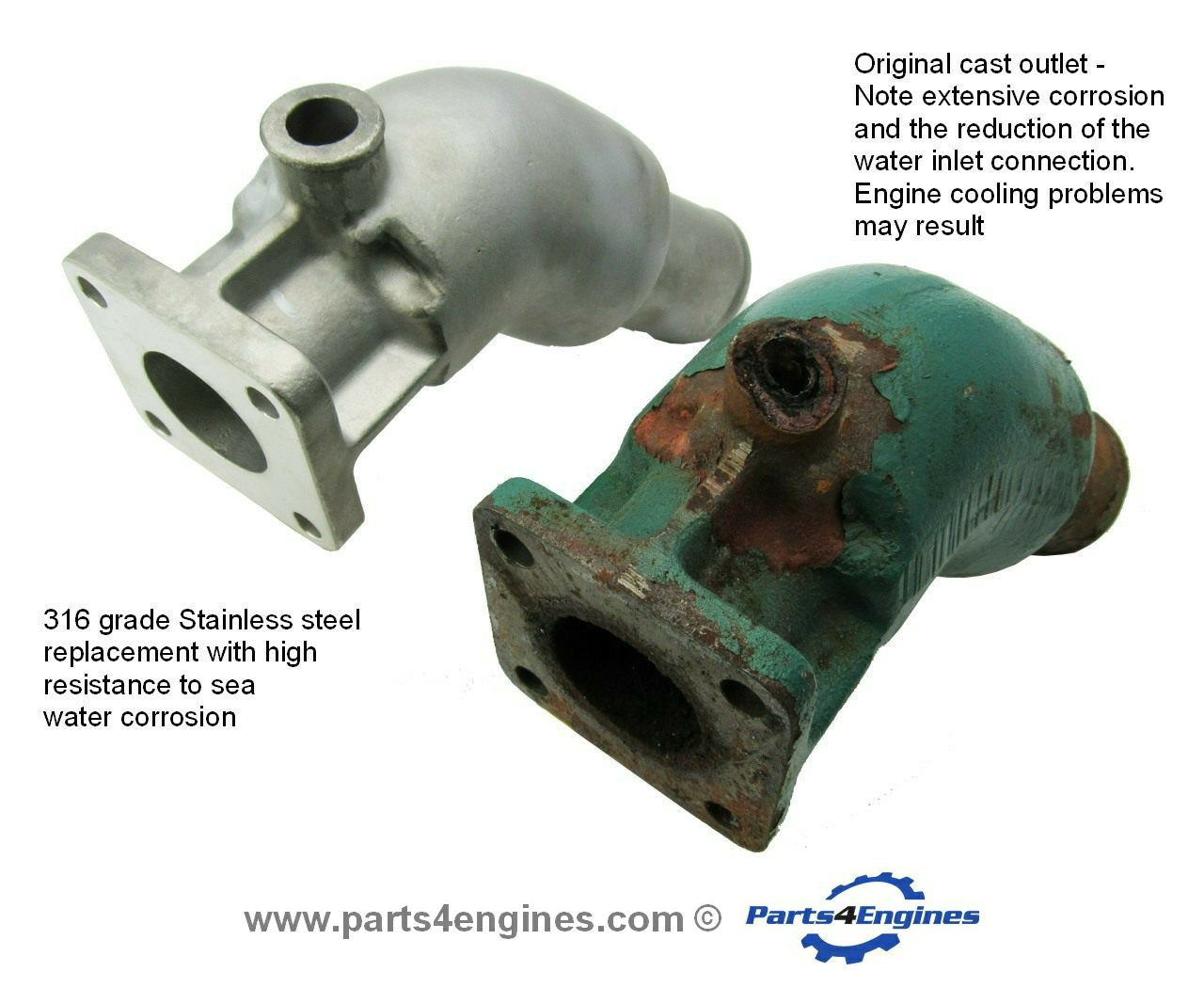 Volvo Penta MD2010 Stainless steel exhaust outlet kit from parts4engines.com