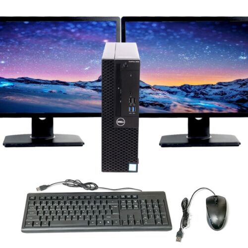 Dell OptiPlex 3050 SFF Desktop Computer Core i5 7th gen Processor 16GB RAM 512GB SSD Dual 22" Monitor Wi-Fi Windows 10 Pro
