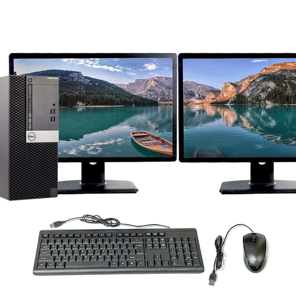 Dell OptiPlex 3040 Computer Tower Intel Core i5 6th gen 3.2GHz 8GB RAM 128GB SSD Wi-Fi Dual 24" Monitor Windows 10 Pro