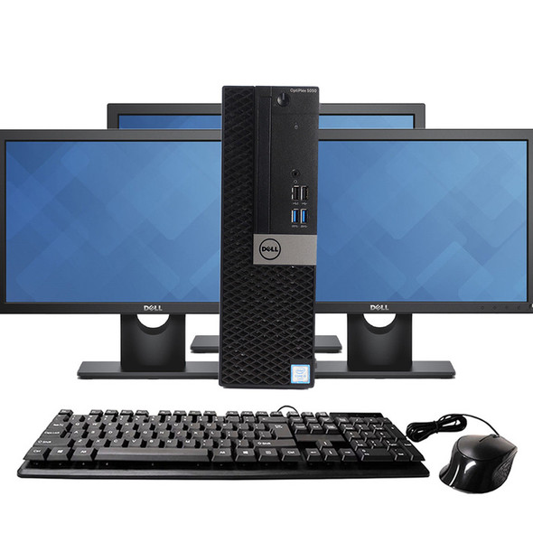 Dell OptiPlex 5050 SFF Desktop Computer Intel Core i5 7th Gen 16GB RAM 512GB SSD (3) 20" Monitors Wi-Fi Windows 10 Professional