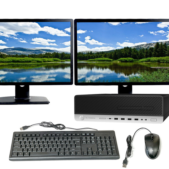 HP EliteDesk 800 G3 Desktop Computer Intel Core i7 7th Gen 16GB RAM 512 GB SSD/1 TB HDD Dual 24" LCD Wi-Fi Windows 10 Professional