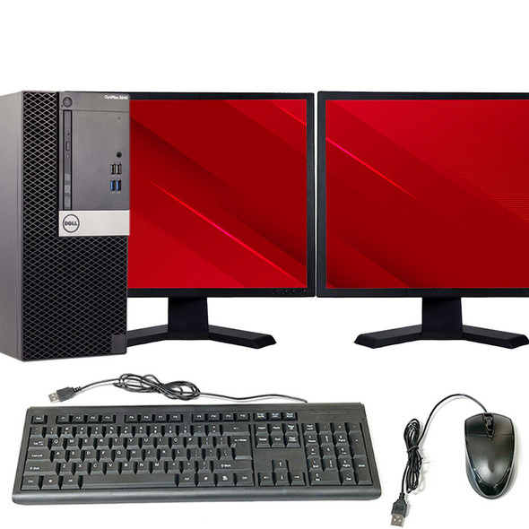 Dell OptiPlex 3040 Tower Computer Intel Core i5 6th Generation 16GB RAM 512GB SSD 22" Dual Monitor Mouse/Keyboard Wi-Fi Windows 10 Professional