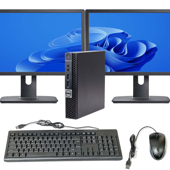 Dell OptiPlex 3040 Micro Desktop Computer Core i5 6th Gen 16GB RAM 1TB HDD Dual 20in Monitor Windows 10 Pro with Wi-Fi