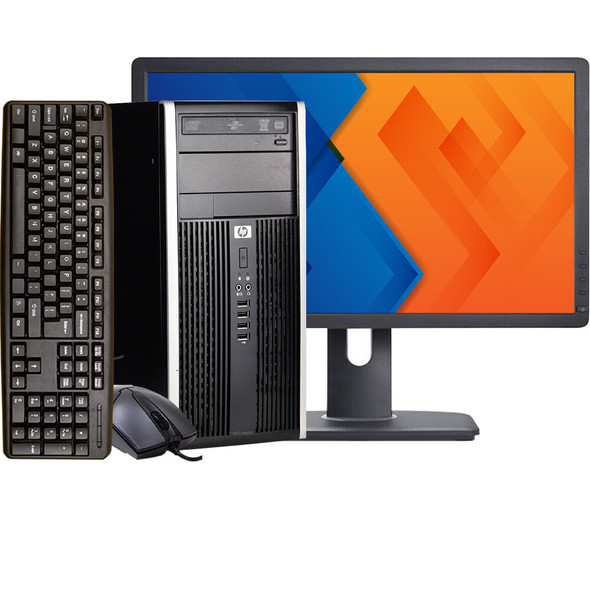 HP 6200 Tower Intel Core i7 Processor 16GB RAM 256GB SSD Wi-Fi Keyboard and Mouse 24in LCD Monitor Windows 10 Pro PC