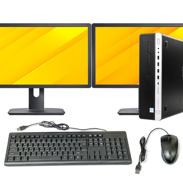 HP ProDesk 600 G3 SFF Intel Core i5 6th Gen. 16GB RAM 256GB SSD Dual 22in Monitors Windows 10 Pro | Power Cables | Video Cables | USB Keyboard | USB Mouse