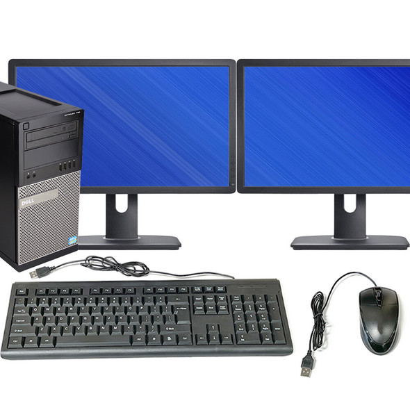 Dell OptiPlex 790 Tower Desktop Computer Intel Core i5 2nd Generation 16GB RAM 1TB HDD Dual 24in LCD Windows 10 Home