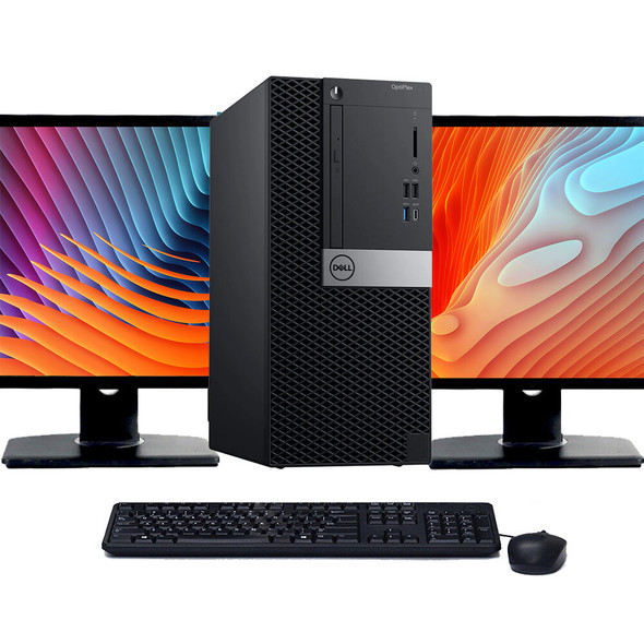 Dell OptiPlex 7080 Tower PC Core i7-9th gen Processor 32GB RAM 1TB SSD Dual 22" LCD Monitors Windows 11 Pro with Wireless Keyboard and Mouse