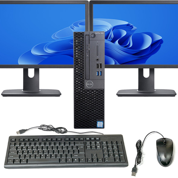 Dell OptiPlex 3060 SFF Intel i5 8th Gen. 16GB RAM 256GB SSD Dual 22in LCD Windows 11 Pro