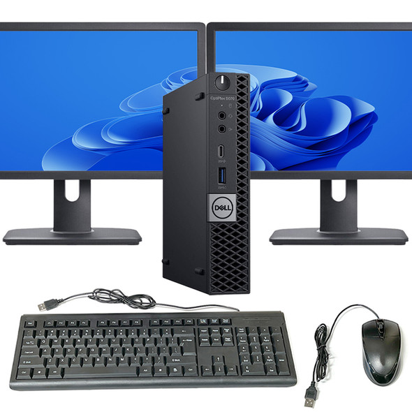 Dell OptiPlex 5070 Mini Pc Desktop Computer Intel i5 8th Gen 16GB RAM 512GB SSD Dual 22in LCD Windows 11 Home, Wi-Fi
