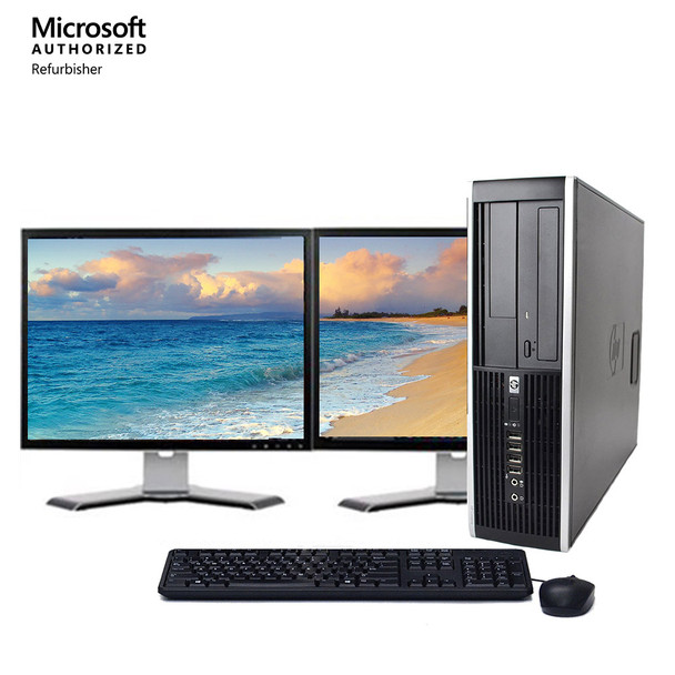 HP 6200 Desktop Computer i3 3.1GHz 8GB 256 SSD Dual 20" LCD Monitors Windows 10 Pro
