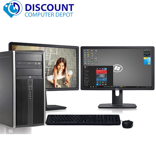 HP Elite Windows 10 Pro Computer Tower PC Intel Quad Core i5 3.1GHz 8GB 500GB Dual 19" LCD's and WIFI