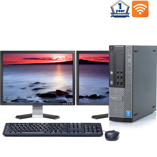 Dell 790 Desktop Computer Quad i5 3.1GHz 8GB 128GB SSD Win10 Pro w/ Dual 2x19" Dell Monitors and WIFI