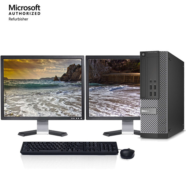 Dell OptiPlex 7010 SFF Desktop Intel i5-3470 3.2GHz 8GB 256GB SSD Dual 20" Dell LCD Monitors Windows 10 Pro