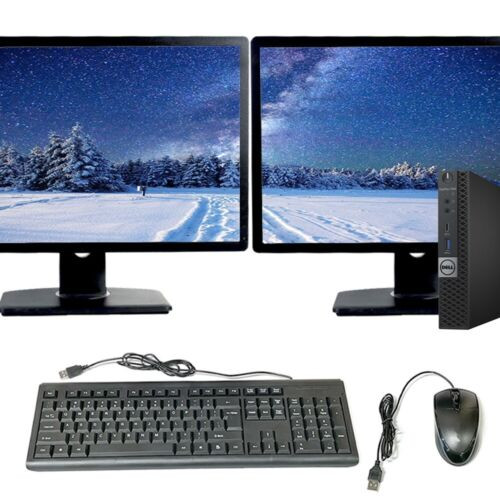 Dell OptiPlex 7050 Micro Desktop Computer Core i7 7th Gen 16GB RAM 512GB SSD Dual 22" Monitor Wi-Fi Windows 10 Pro
