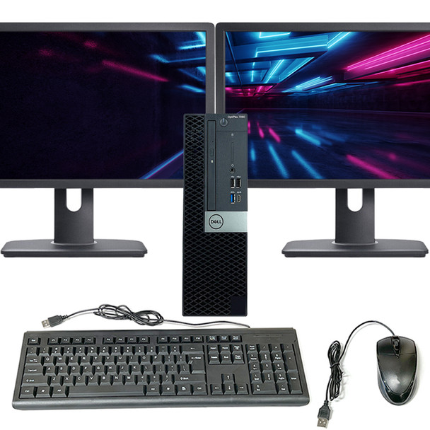 Dell OptiPlex 7060 SFF Desktop Computer Core i5 8th gen Processor 16GB RAM 512GB SSD Dual 24" Monitor Wi-Fi Windows 11 Pro