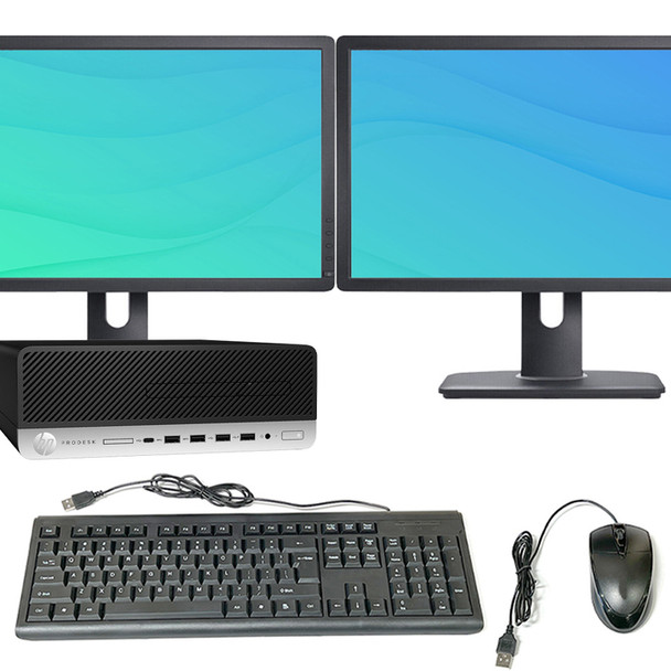 HP ProDesk 600 G5 Desktop Computer Intel Core i7 9th Generation 32GB RAM 1TB SSD (3) 22" Monitors Mouse and Keyboard 1030 Graphics Card Wi-Fi Windows 11 Professional