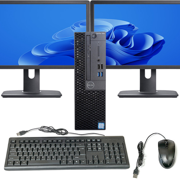 Dell OptiPlex 3060 SFF Intel i5 8th Gen. 16GB RAM 256GB SSD Dual 22in LCD Windows 11 Pro