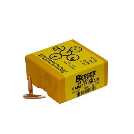 Berger Match Grade Target Bullets 6mm .243" 108 gr BT TARGET 100/box