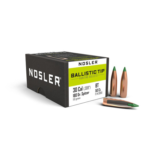 Nosler Ballistic Tip Hunting Bullets .30 cal .308" 180 gr SBT-BTIP 50/ct