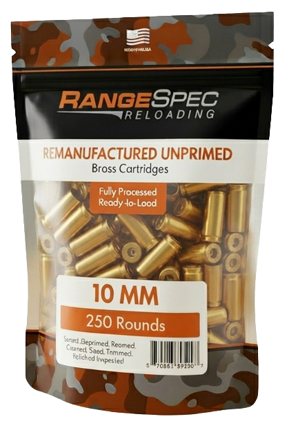 RangeSpec Reloading - 10MM Unprimed Processed Brass - 250PCS
