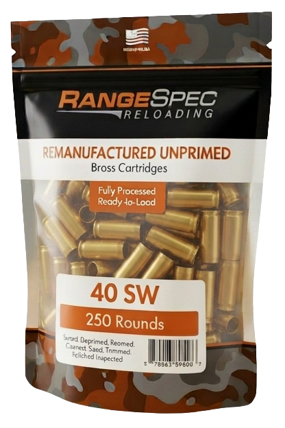 RangeSpec Reloading - .40 S&W Unprimed Processed Brass - 250PCS