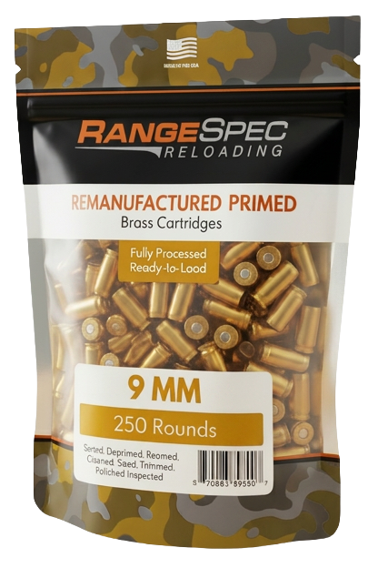 RangeSpec Reloading - 9MM Primed Reman Brass - 250PCS