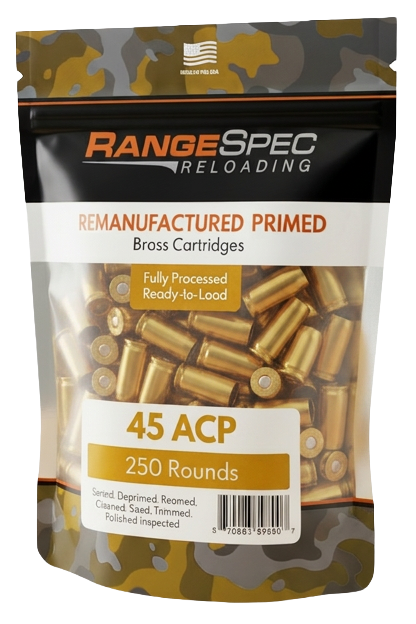 RangeSpec Reloading - .45 ACP Primed Reman Brass - 250PCS