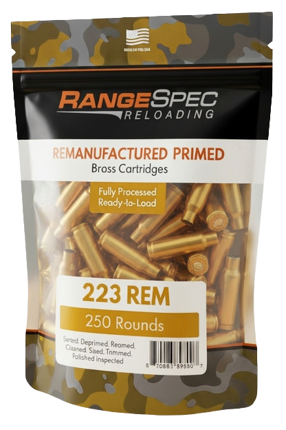 RangeSpec Reloading - .223 REM Primed Reman Brass - 250PCS