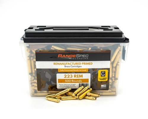 RangeSpec Reloading - .223 REM Primed Reman Brass - 500PCS w/ Free Ammo Can
